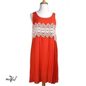 Vintage Flowy Sleeveless Boho Orange Dress w Lace Decoration Size M - Hey Viv